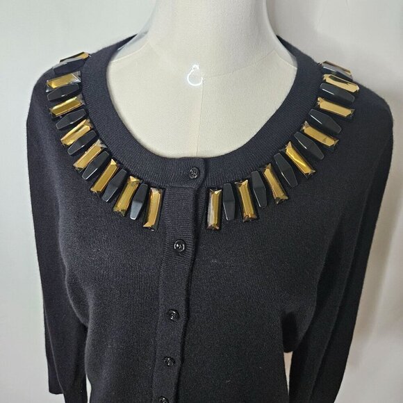 Kate Spade New York Large Black Embellished Beaded Luxury Cardigan Sweater - Picture 3 of 8
